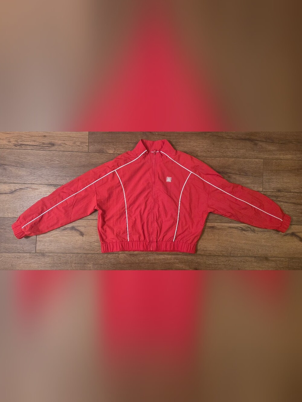 Reebok Red Cropped Windbreaker Jacket with White Piping NWT